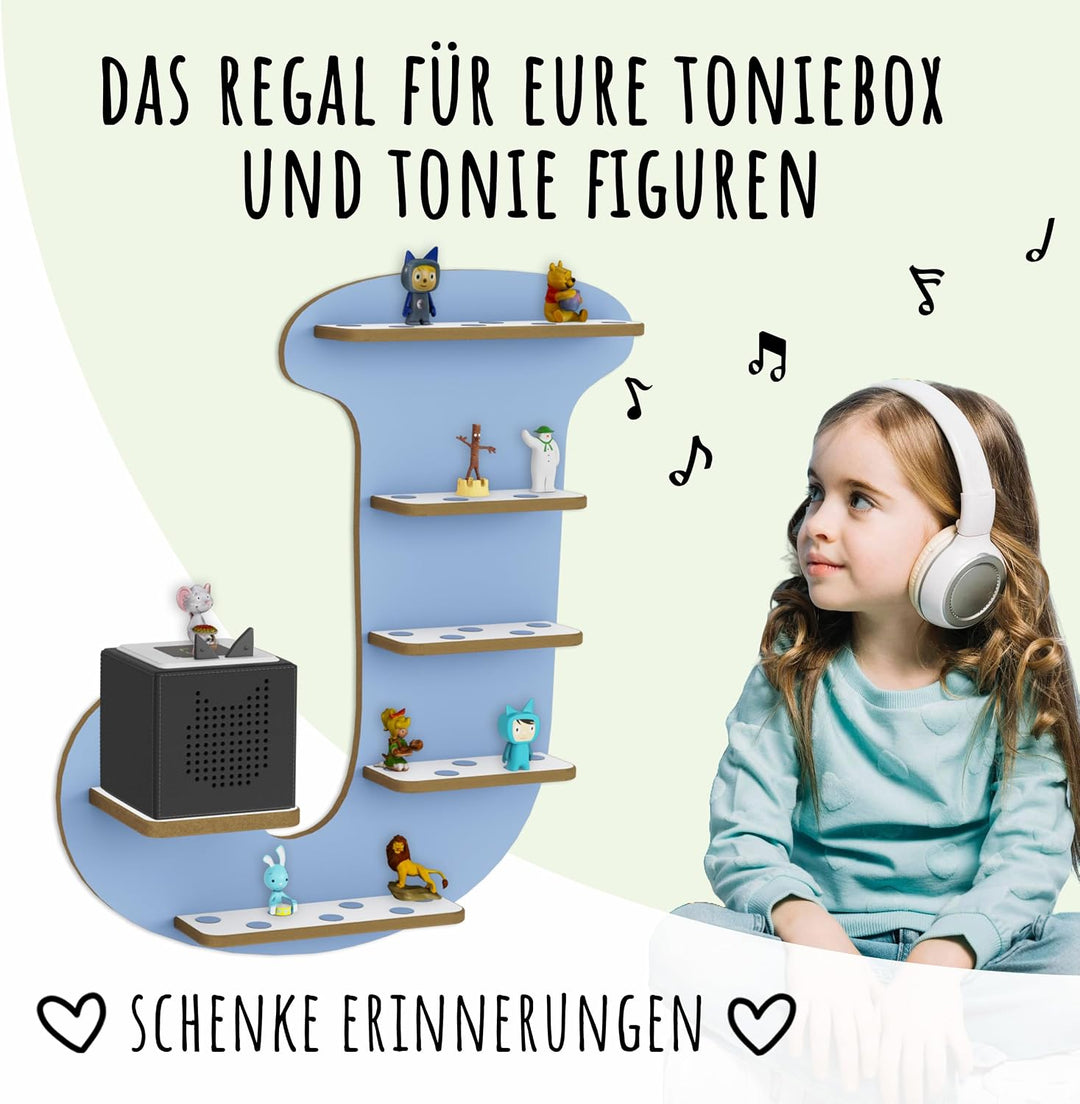 Regal Buchstabe für Toniebox, Wandregal für Tonie Figuren, personalisiert mit Name, Aufbewahrung für
