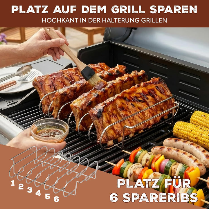eluno Spareribs Halter mit Haltegriffen, Rippchenhalter zur Zubereitung von 6 Spareribs für Beste Er