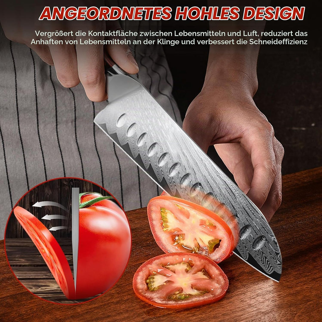 HOSHANHO Damaszener Santokumesser, professionelles 7-Zoll-Küchenmesser, ultrascharfes Santoku-Kochme