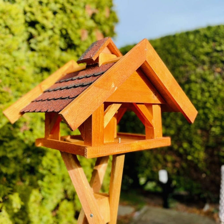 Rechteckiges Vogel Futter Haus L Futterstelle Holz Vogelhaus Braun/Rot L ohne Ständer Rot - Braun, L