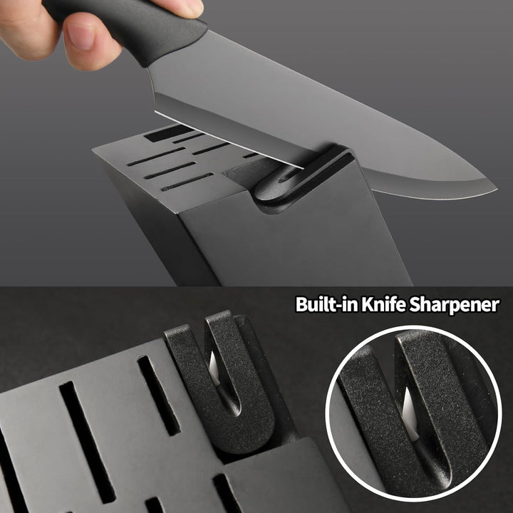 Messerset, 16 Stück Japanischer Stahl Küchenmesser mit Block, eingebauter Schärfer, Messerblock-Set