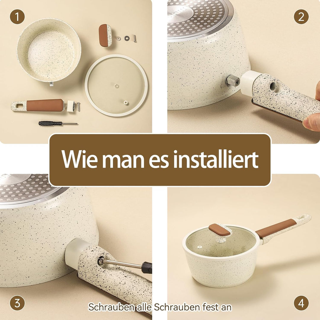 MSMK 18 cm Creme Keramik Antihaft Milchtopf mit Deckel, Für alle Herdarten geeignet, Induktionsgeeig