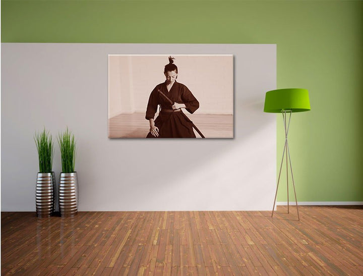 Pixxprint stolze Samurai-Kriegerin als Leinwandbild/Grösse: 100x70 cm/Wandbild/Kunstdruck/fertig bes