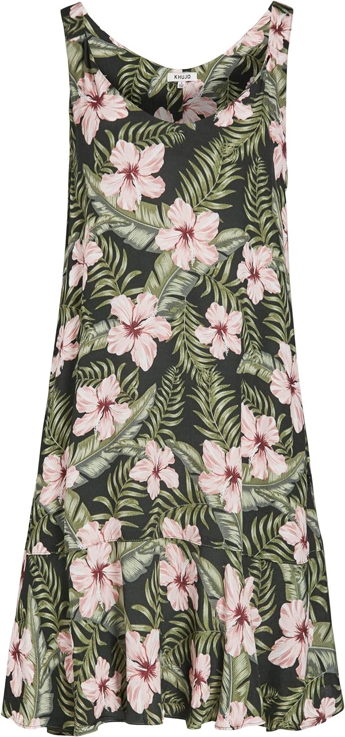 khujo Damen Kleid Duchess Trägerkleid mit Volantsaum leichtes Sommerkleid