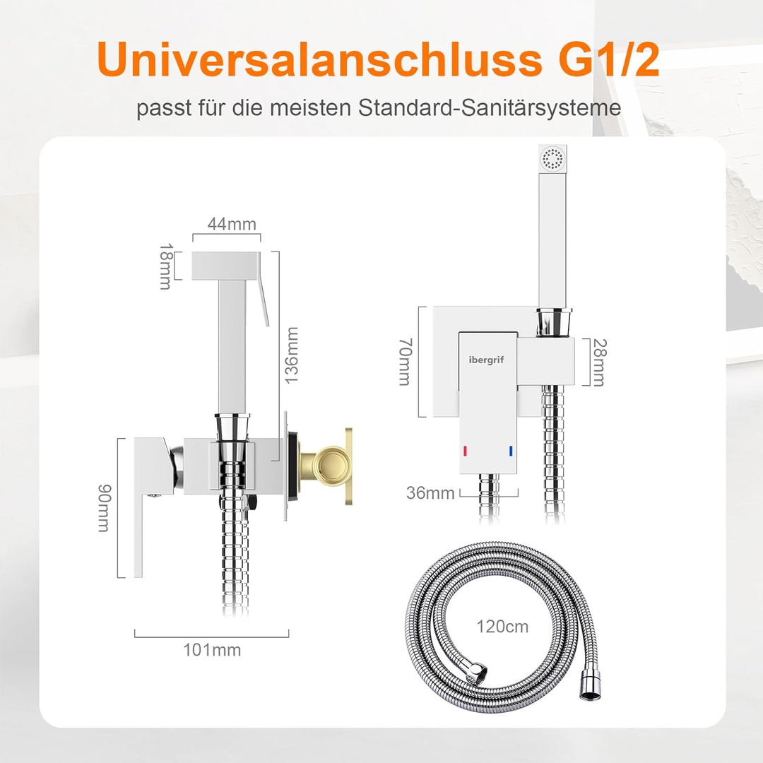 Ibergrif M22009 Unterputz-Einhebelmischer für WC & Bidet – Warm-/Kaltwasser, Handbrause mit Wandhalt