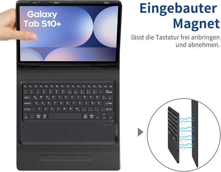 EasyAcc Tastatur Hülle Kompatibel mit Samsung Galaxy Tab S9 FE+ / S9+ / S9 Plus / S10+ 12.4 Zoll 202