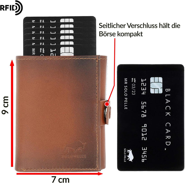 Solo Pelle NEU Slim Wallet mit Münzfach [12 Karten] Slimwallet Riva [RFID-Schutz] Kartenetui mit Mün
