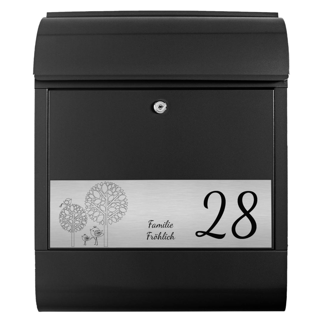 banjado® Briefkasten personalisiert mit graviertem Namensschild in Silber/Briefkasten schwarz 39x47x
