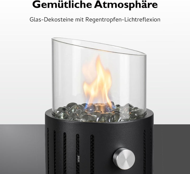 tepro Tischgasfeuerstelle Melura, rund, Mesh-Design, Edelstahl-Brenner 0,9 kW, Glas-Dekosteine, Wind