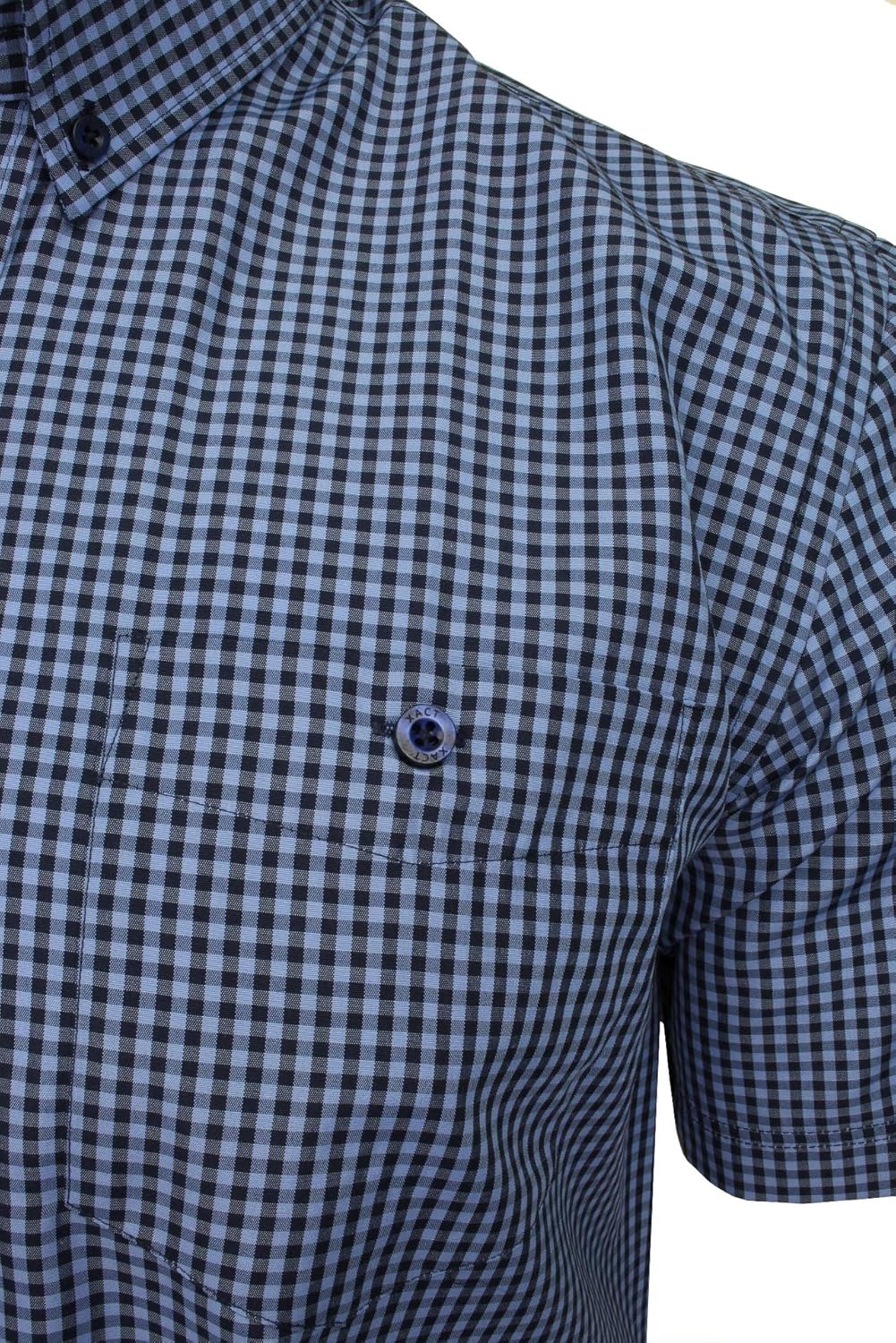 Xact Herren Kurzarmhemd mit Gingham-Karo, Button-Down-Kragen, Normale Passform L Denimblau / Marineb