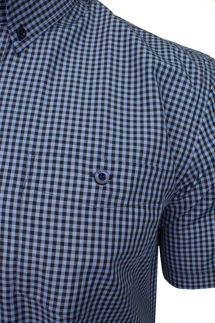 Xact Herren Kurzarmhemd mit Gingham-Karo, Button-Down-Kragen, Normale Passform L Denimblau / Marineb