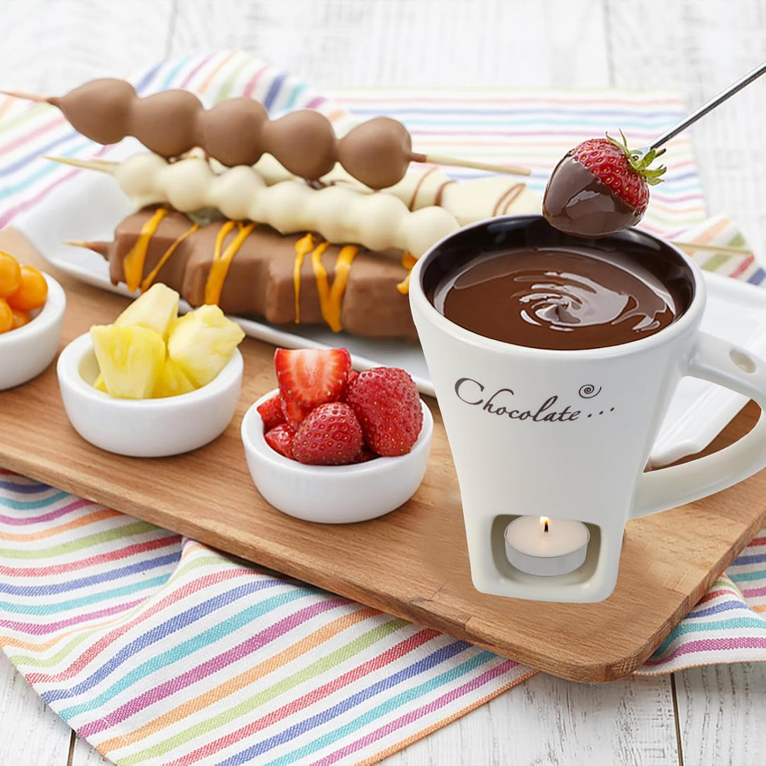Schokofondue Tasse, 200Ml schokoladenfondue Tasse, Mehrzweck Chocolate Fondue Set mit Gabel und Teel