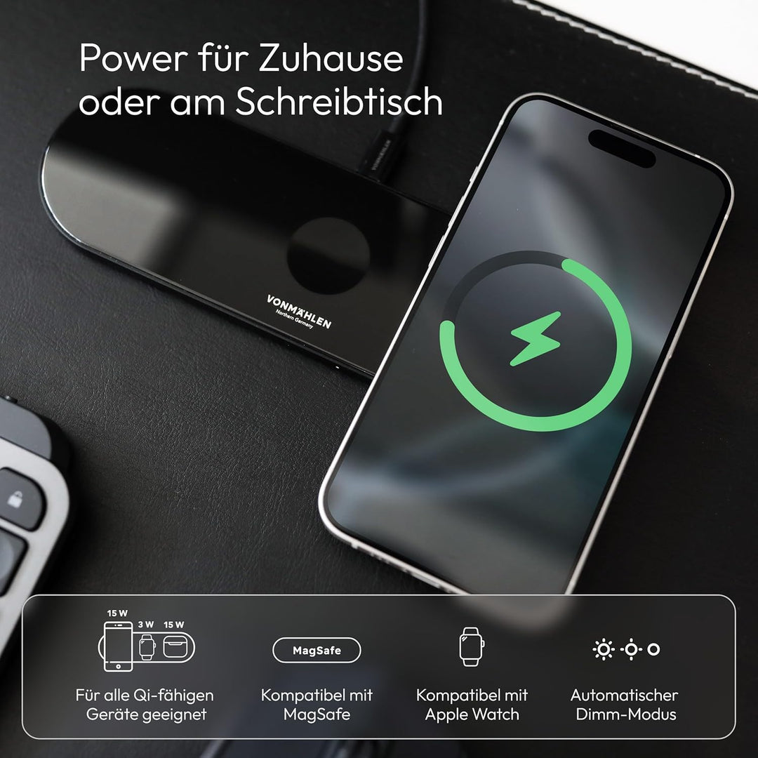 VONMÄHLEN Aura Home - Wireless Charging Pad - 3in1 Schnellladegerät, Magnetisches Multi-Gerät-Ladepa