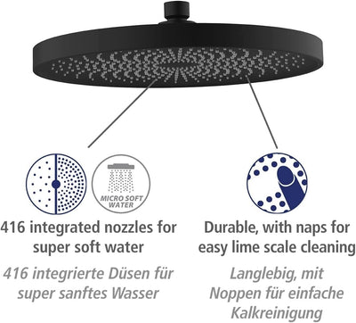 WENKO Softwater Duschkopf, Regenduschkopf, Universalbrause spritzarm und leise in der Funktion, Dusc