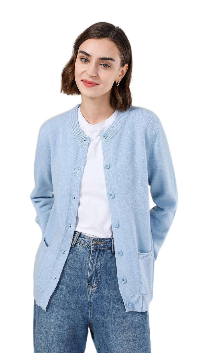 SMILING PINKER Damen Strickjacke Langarm Cardigan Warm Rundhals Strickweste Jacke mit Knopfleiste un