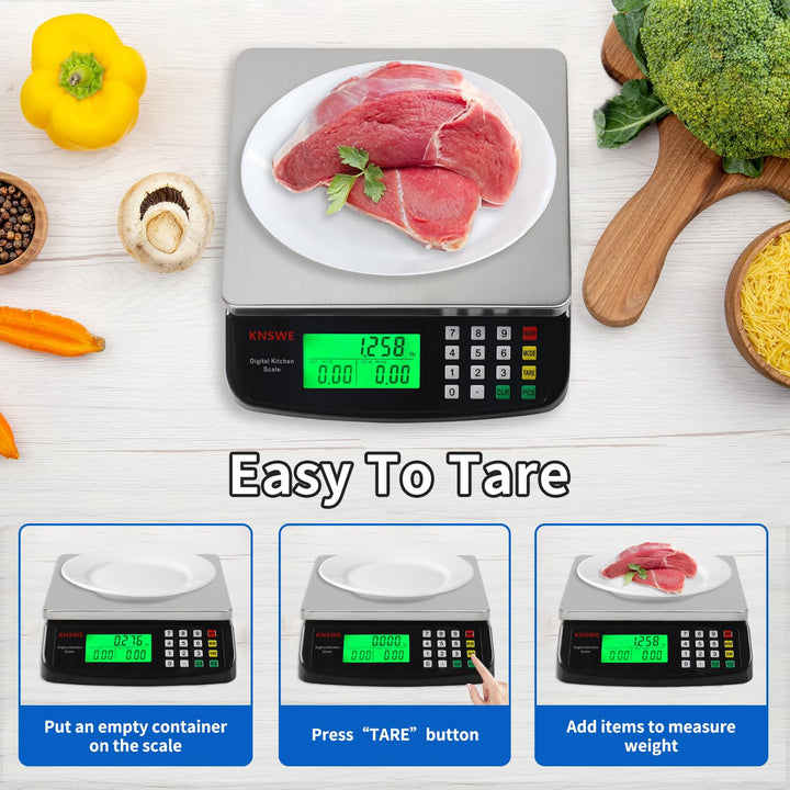 Waage Küchenwaage Gross Edelstahl Digitalwaage 40kg zum Gastronomie Messen von Fleisch Wurst so Weit