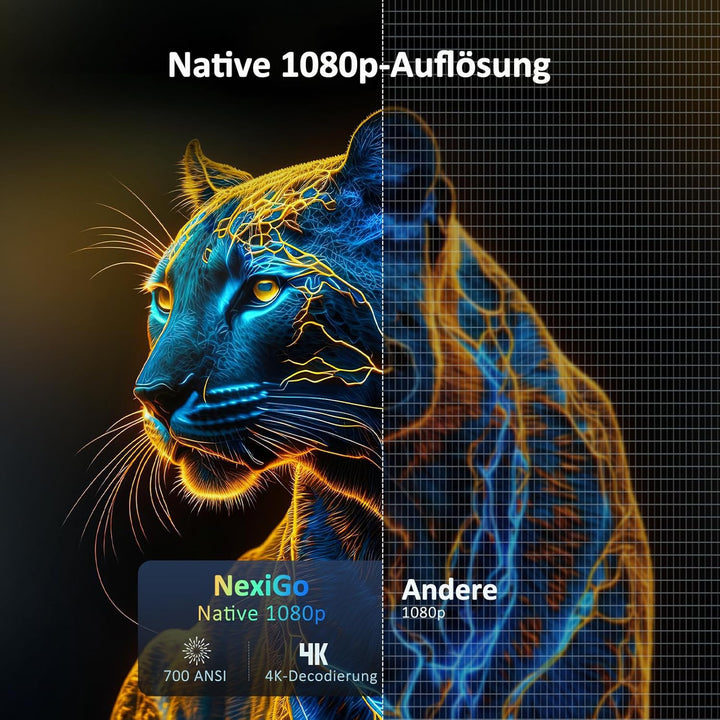 NexiGo PJ40 (Gen 3) Beamer mit WiFi und Bluetooth, kalibriert nach D65, nativem 1080P, 4K unterstütz