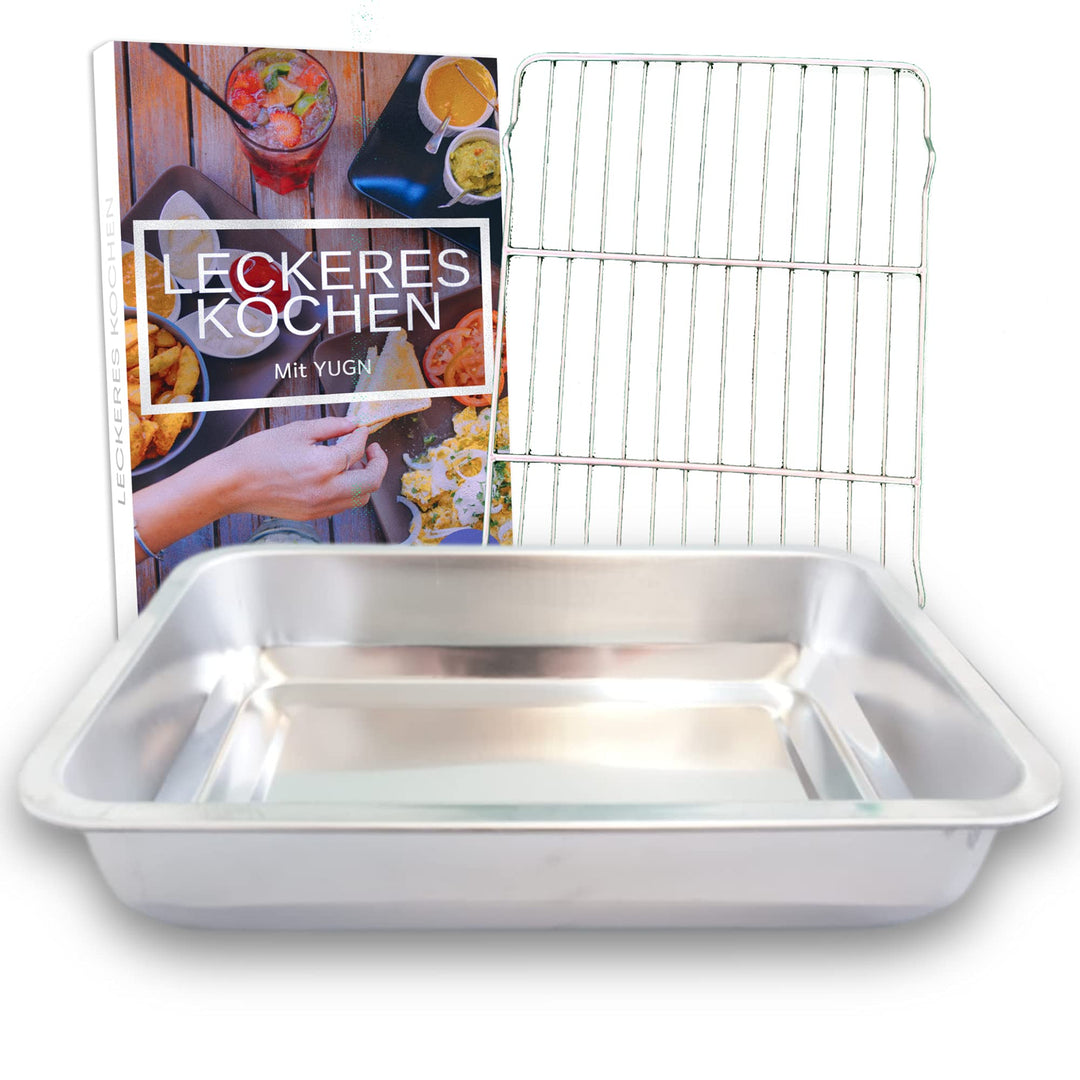 Bräter mit Grillrost 40x30x7 cm – Edelstahl Bratpfanne mit Rost für Backofen & Ofengerichte – Spülma