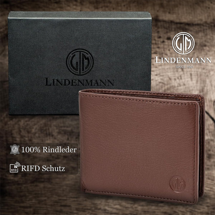 LINDENMANN Portemonnaie Herren Leder/Geldbeutel Herren, Rindleder, braun