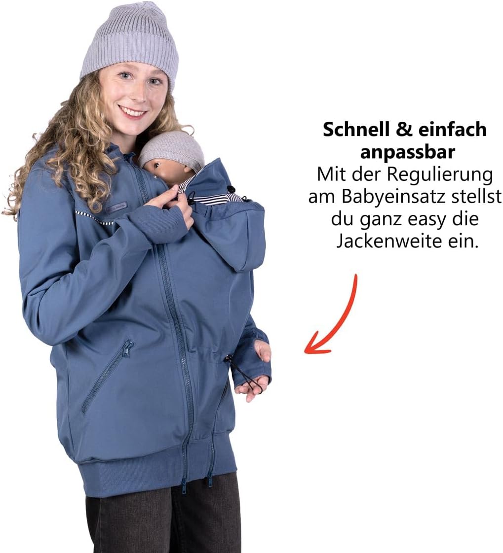 Viva la Mama 3in1 Softshell Tragejacke Baby Umstandsjacke Allwetter I JACKY S schieferblau, S schief