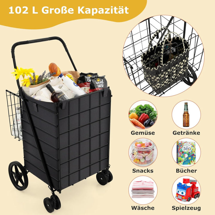 GOPLUS Klappbarer Einkaufswagen, Mehrzweckwagen bis zu 40 kg belastbar, Einkaufstrolley mit Rollen &amp;