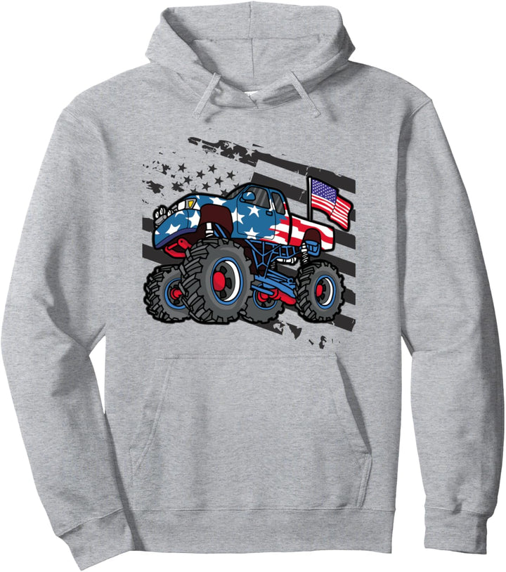 American Flag Trucker - Männer Frauen Jungen Monster Truck Pullover Hoodie