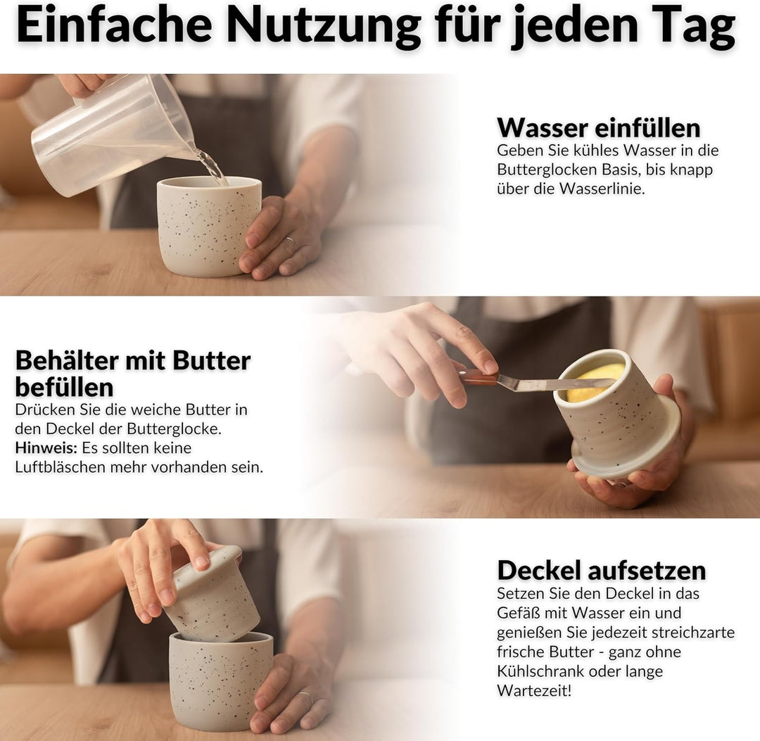 DEKAZIA® Französische Butterdose Grau Wassergekühlt | Butterglocke, Butterfass, Französischer Butter