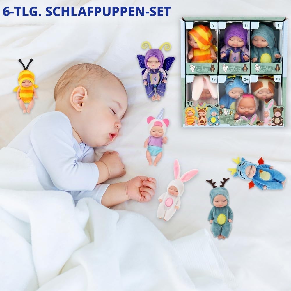 Babypuppe Set, 6 Stück Mini Puppe, Realistische Babypuppe, Newborn Reborn Baby, Waschbares PVC-Mater