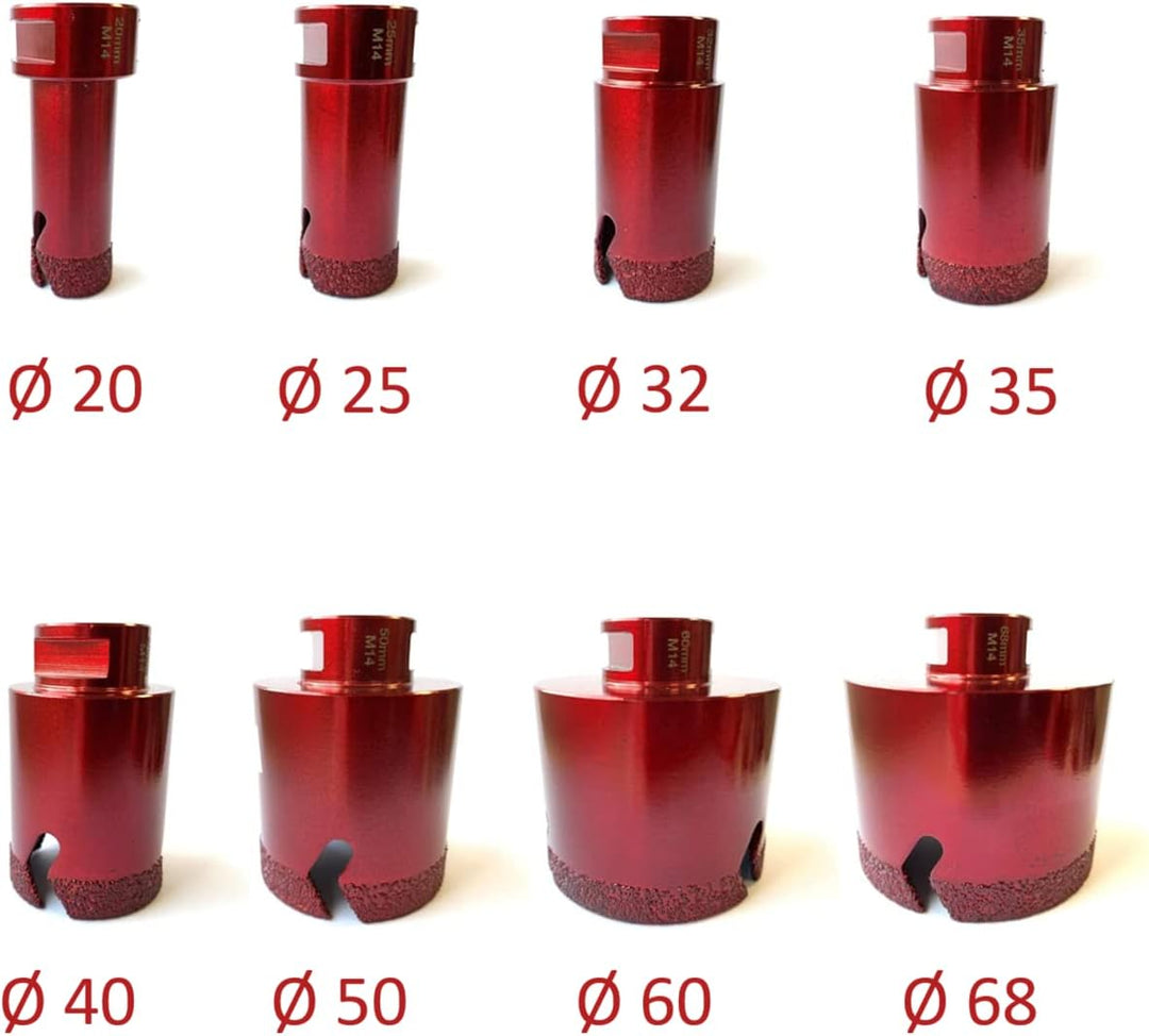 Premium Fliesenbohrer Set 20|25|32|35|40|50|60|68 Vakuum M14 Diamant Fliesenleger Bohrer | Set 8-tei