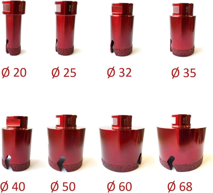 Premium Fliesenbohrer Set 20|25|32|35|40|50|60|68 Vakuum M14 Diamant Fliesenleger Bohrer | Set 8-tei