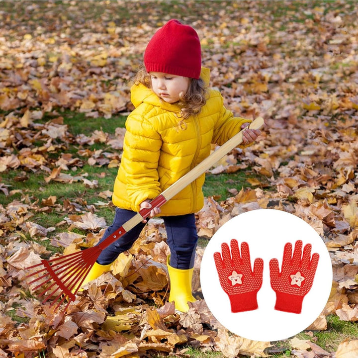 Rechen mit Holzgriff für Kinder, Rasenrechen für Blätter - Set mit Gartenrechen und Handschuhen,Mehr