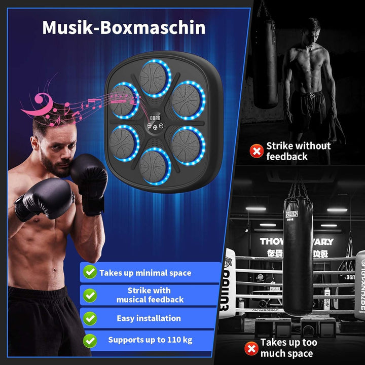 RevFit Music Boxing Machine mit LED-Lichtern, Bluetooth, 9 Geschwindigkeitsmodi & Zählmodus, Elektro