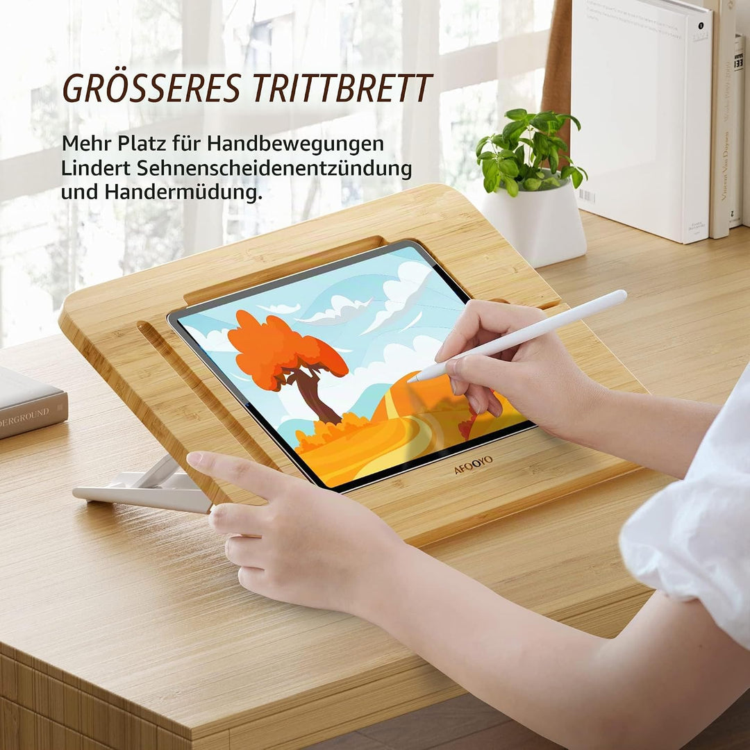 AFOOYO Tablet-Ständer, verstellbar, faltbar, tragbar, für Schreibtisch, Bambus, Holz, kompatibel mit