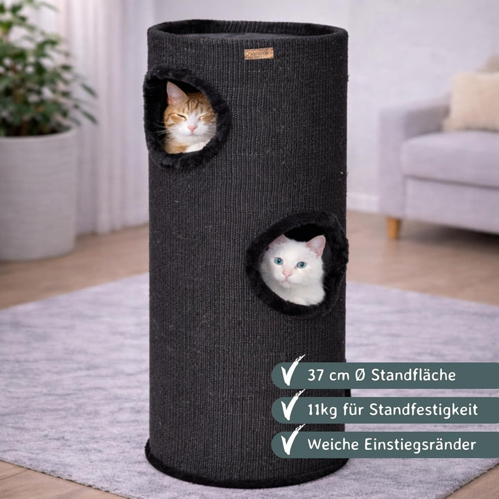 nanook Kratztonne Kratzbaum Oskar - Spieltonne für Katzen XXL mit 3 Höhlen und Spielball - Höhe 100