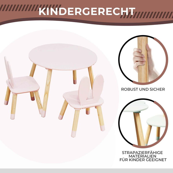 Rebecca Mobili Set mit Tisch und 2 Stühlen für Kinder, Tisch für Kinder mit Sitzen, rosa braun, MDF
