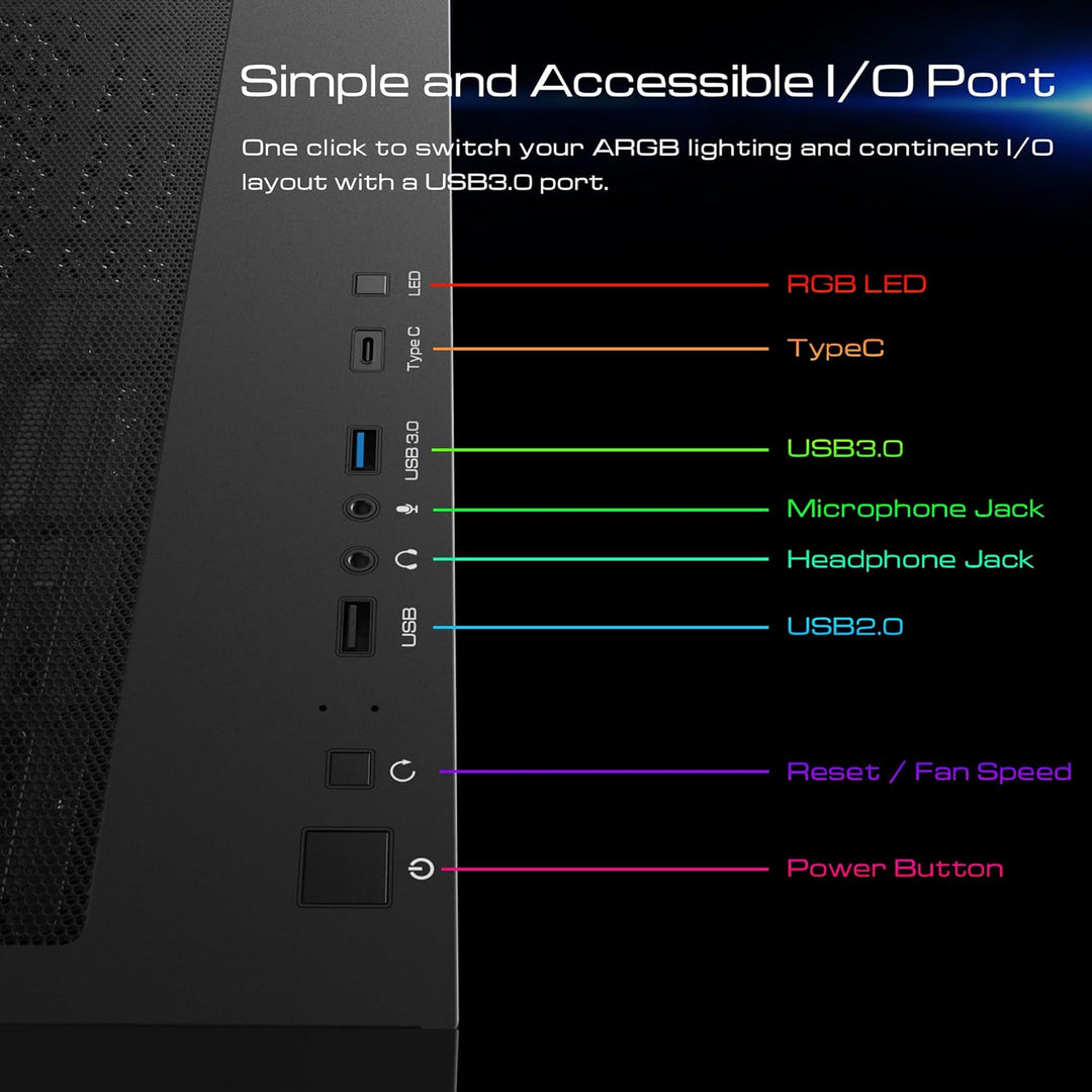 GAMDIAS Athena P1 ATX Mid Tower Gaming-PC-Gehäuse mit gehärtetem Glas und hervorragendem Luftstrom-D