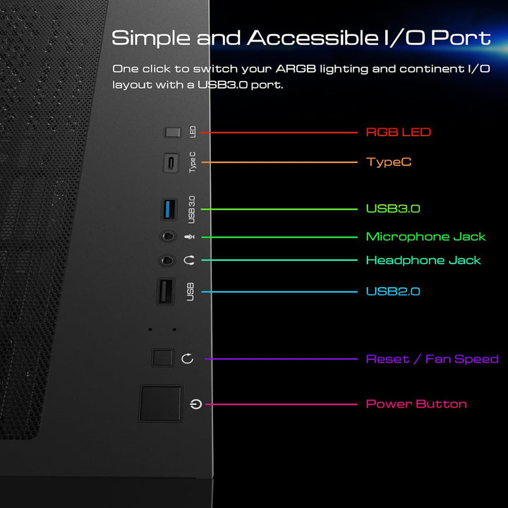 GAMDIAS Athena P1 ATX Mid Tower Gaming-PC-Gehäuse mit gehärtetem Glas und hervorragendem Luftstrom-D
