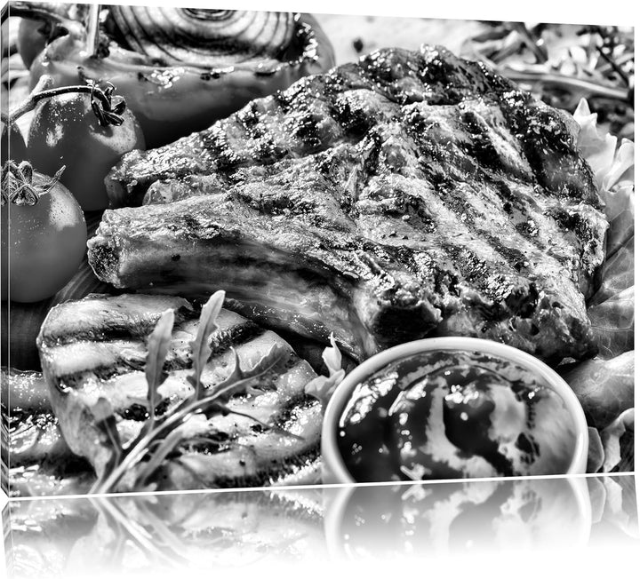 Pixxprint Gegrilltes Steak als Leinwandbild/Grösse: 100x70 / Wandbild/Kunstdruck/fertig bespannt, 10