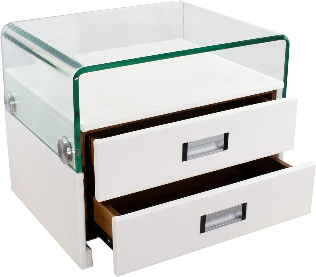 i-flair® - Nachttisch, Nachtkonsole aus hochwertigem Kunstleder - S69 Weiss, Weiss