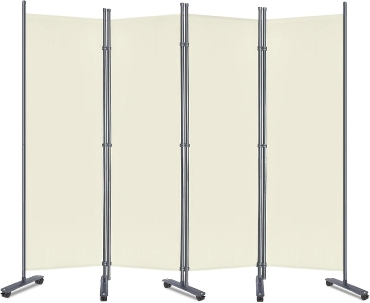 JOIEYOU Paravent Outdoor Sichtschutz Trennwand 4 Teilig 225x185cm Raumtrenner mit Rädern, Flache Füs