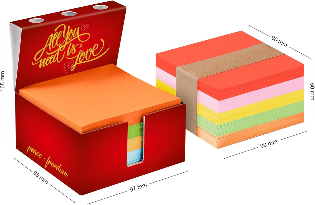 Zettelbox „Love“ mit Stiftehalter, stabil verarbeiteter 400g-Hartkarton, bunte Notizzettel kärtchenä