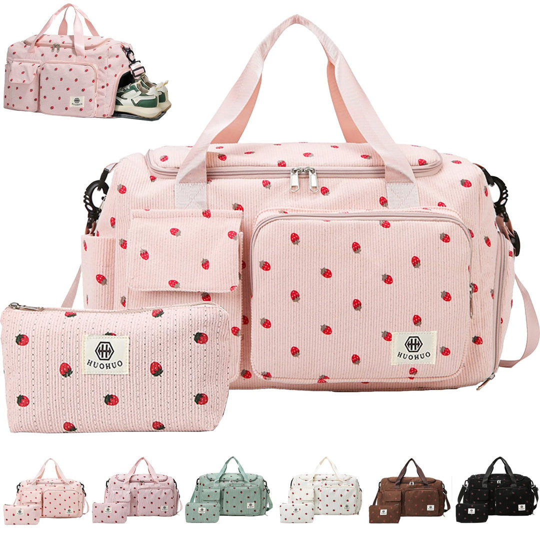 Reisetasche Damen, Sporttasche Damen mit Schuhfach, Nassfach and Kleine Geldbörse, Cord Schwimmtasch