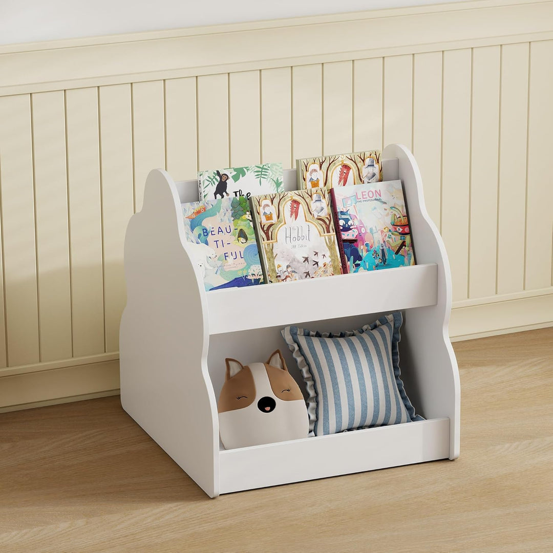 AIYAPLAY Kinderregal, Kinder-Bücherregal mit Rädern, 4 Regalen, 2-stöckiges Spielzeugregal für Kinde