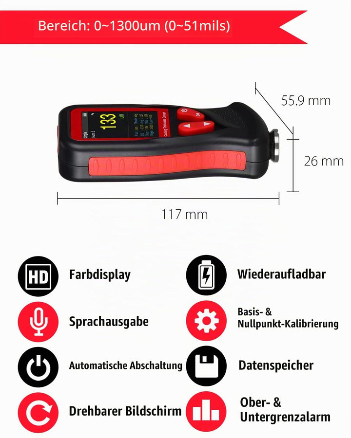 Wintact Schichtdickenmessgerät, Farbtester, Karosserie-Schadensdetektor mit 1500 Gruppen Datenerfass