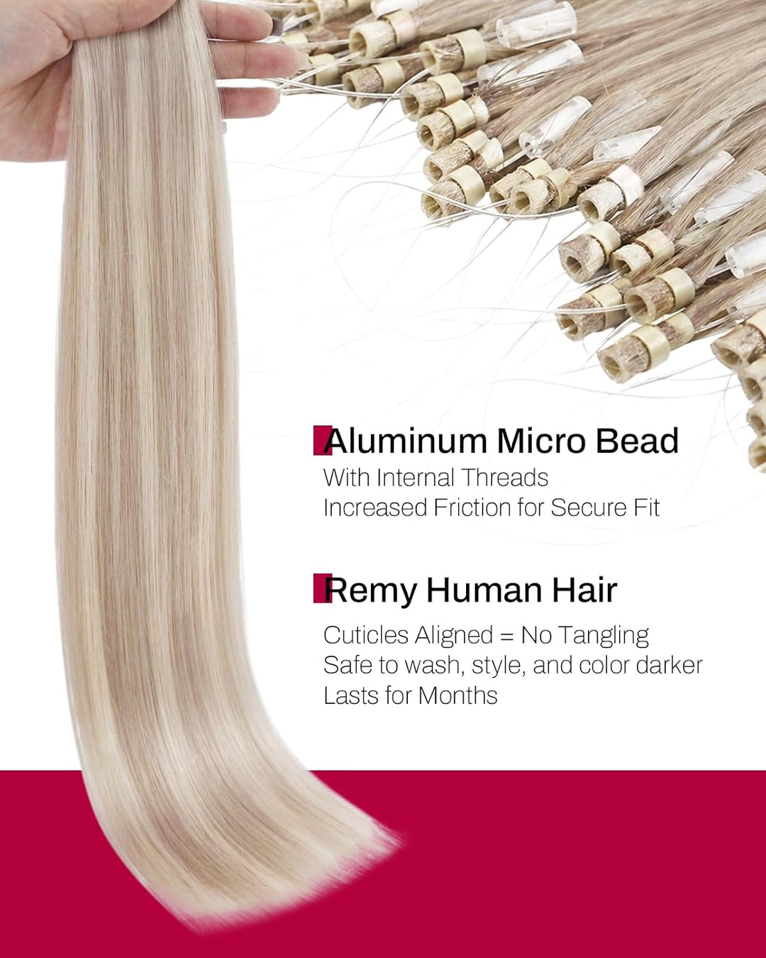 Moresoo Micro Loop Extensions Echthaar Blond 45 cm Cold Fusion Extensions Echthaar Microring Loop 1g