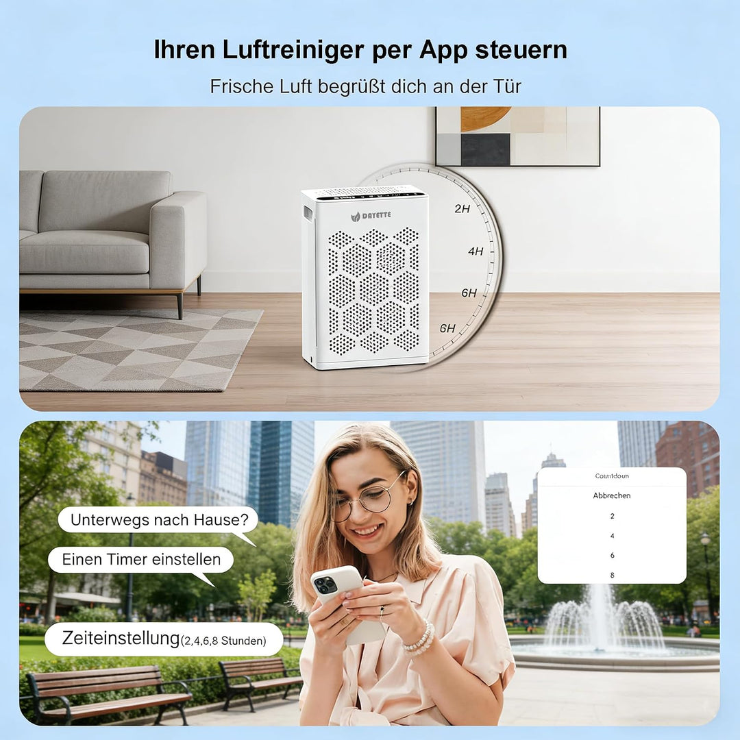 Luftreiniger für Allergiker, Wohnung und Raucherzimmer, mit HEPA 14-Filtern gegen Tierhaare, Schimme