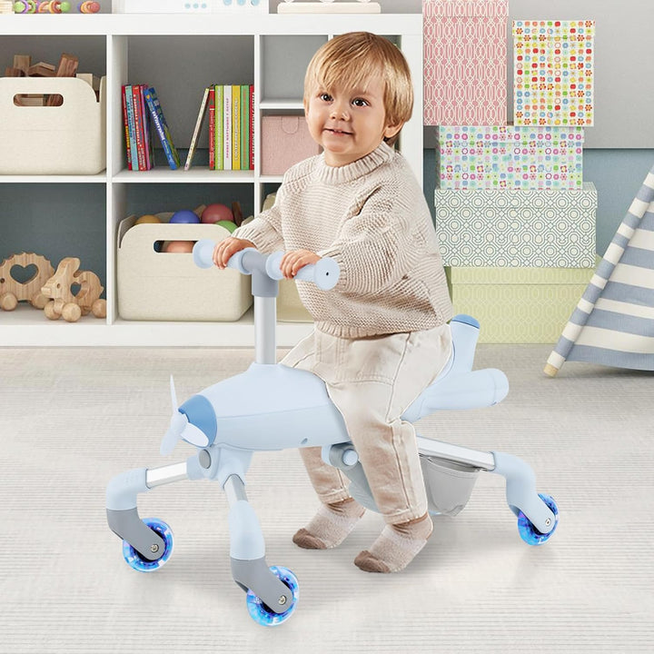 GOPLUS 2 in 1 Schiebeauto & Rutschauto, Dreirad mit verstellbarem Schiebegriff, LED Rädern & Korb hi