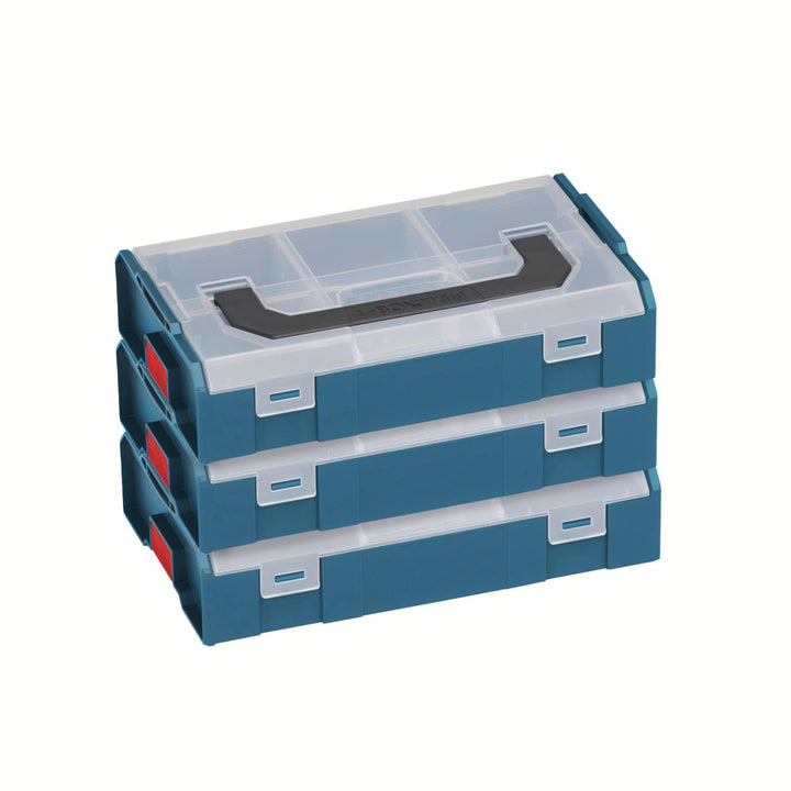 Bosch Sortimo L-BOXX Mini-Werkzeugkoffer | 3er Set in Professional Blau mit transparentem Deckel | S