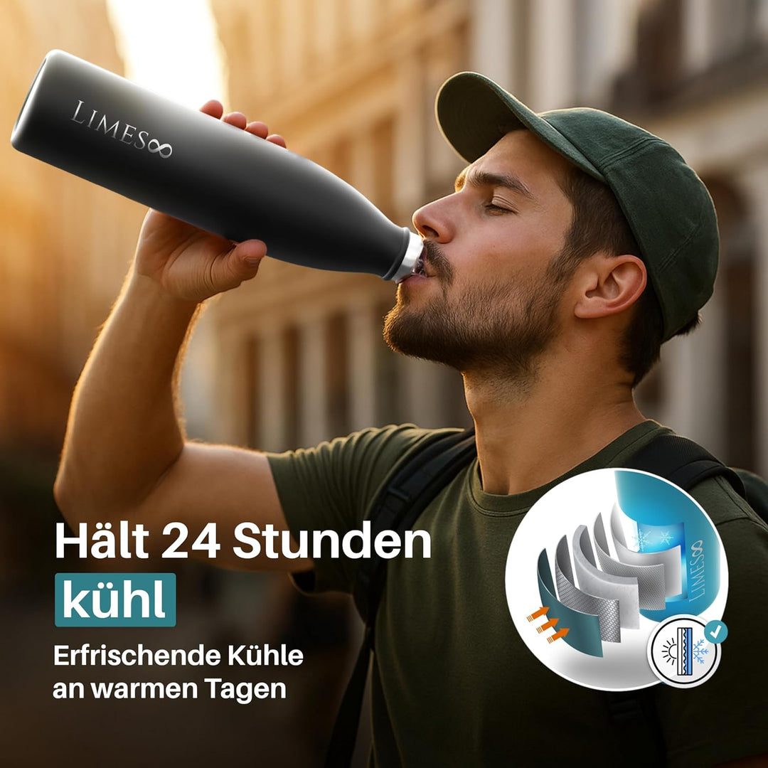 Thermosflasche Edelstahl 1L [HEIss & KALT] – 5-fach vakuumisolierte Trinkflasche – Auslaufsichere &