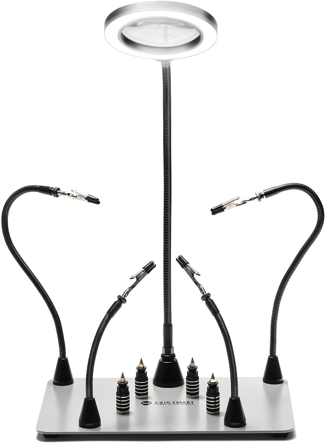 SainSmart Dritte Hand Lötstation Lötwerkzeug mit 4 Magnetische Flexible Helfende Händen, LED-Lupe, 4